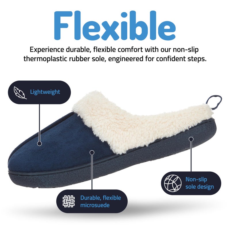 Floopi House Slippers for Women, Fur Lined Clog Womens Slippers Cozy Memory Foam with Indoor & Outdoor Anti Skid Sole (M, Navy-301) - Image 5
